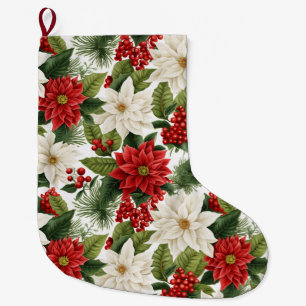 Christmas Poinsettia – Holiday Floral Design Large Christmas Stocking