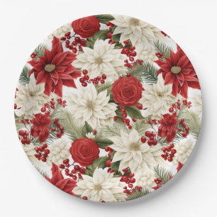 Christmas Poinsettia – Holiday Floral Design Paper Plate