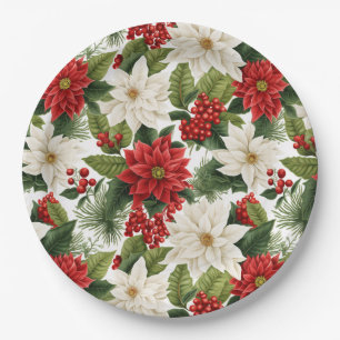 Christmas Poinsettia – Holiday Floral Design Paper Plate