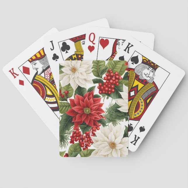 Christmas Poinsettia – Holiday Floral Design Playing Cards (Back)