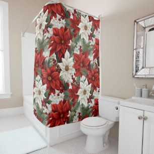 Christmas Poinsettia – Holiday Floral Design Shower Curtain