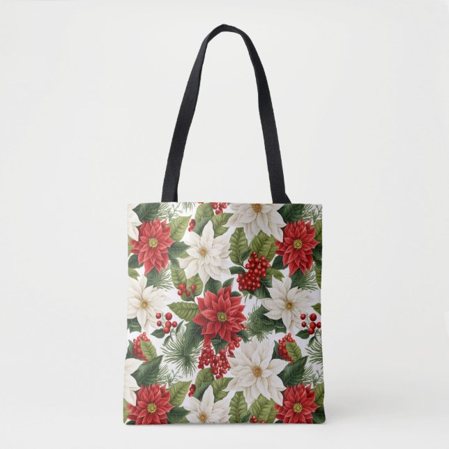 Christmas Poinsettia – Holiday Floral Design Tote Bag (Front)