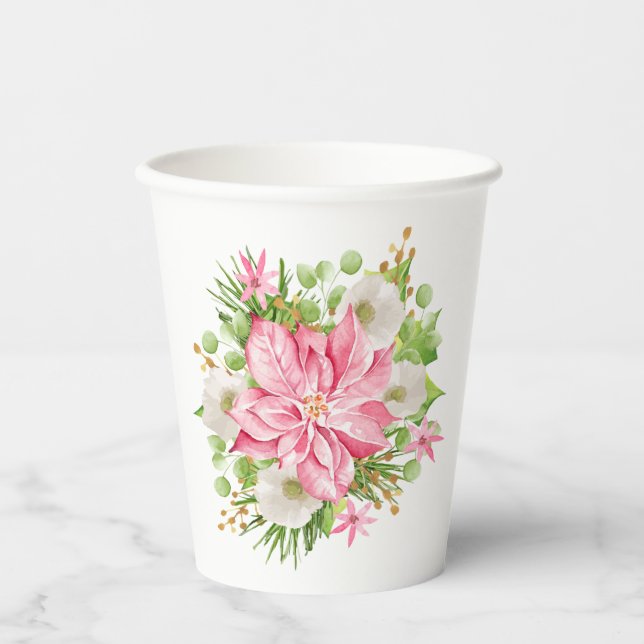Christmas Poinsettia Holiday Floral Paper Cups (Front)