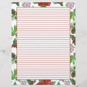 Christmas Poinsettia Holiday Letters Red Lined Custom Letterhead