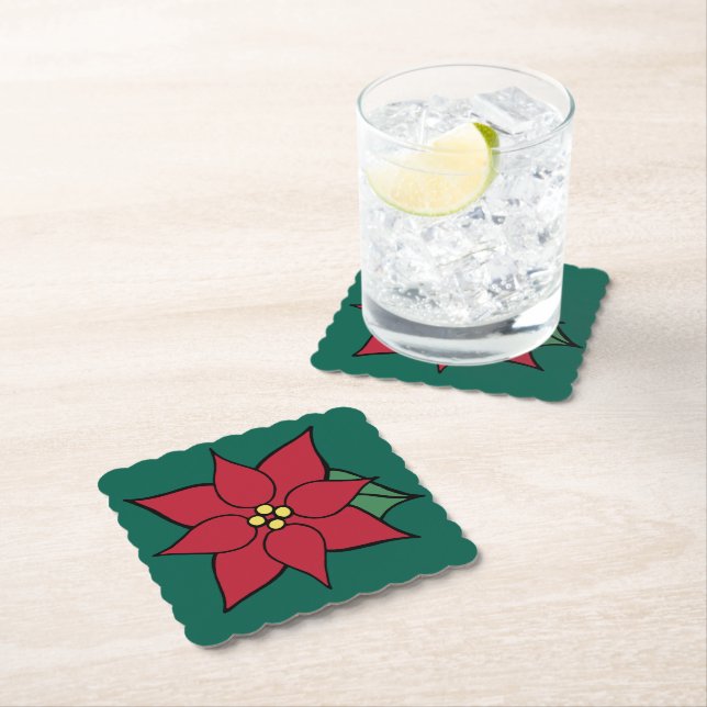 Christmas Poinsettia Holiday Paper Coasters  (Insitu)