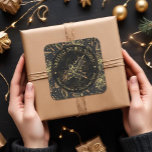 Christmas Poinsettia Homemade Food Holiday Baking Square Sticker<br><div class="desc">Create stickers to label your Christmas holiday homemade goods,  cookies,  candy,  treats,  party favours and more featuring gold poinsettias,  holly and berries on a black 
 background with your message in chic lettering.</div>