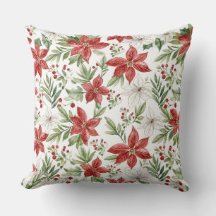 Christmas Poinsettia in Red and White Cushion