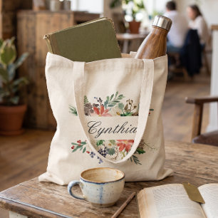Christmas Poinsettia Ivory Red Green Winter Floral Tote Bag