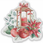 Christmas Poinsettia, Lantern, Apples Bouquet<br><div class="desc">Christmas poinsettia holiday flower bouquet with a gold lantern and red apples.</div>
