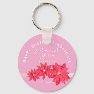 Christmas Poinsettia Logo QRcode Pink Key Ring