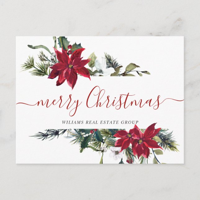Christmas Poinsettia Mistletoe Corporate Greeting Holiday Postcard (Front)