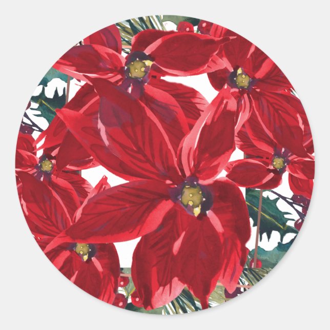 Christmas Poinsettia on Pine Sticker (Front)
