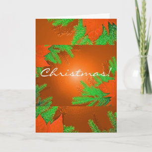 Christmas Poinsettia Orange And Green In English Holiday Card