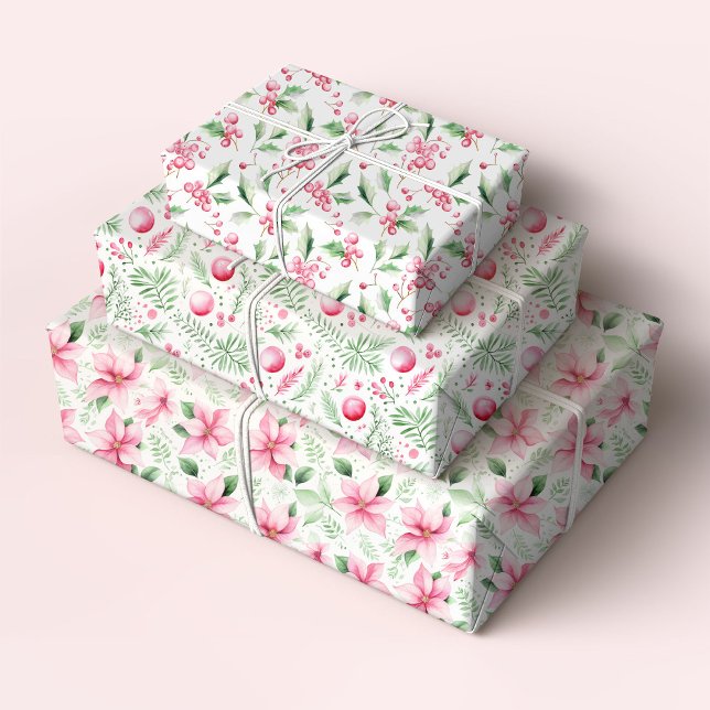 Christmas Poinsettia, Ornaments and Holly Wrapping Paper Sheet (Creator Uploaded)