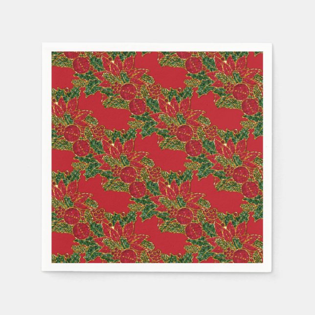 Christmas Poinsettia-PAPER PARTY NAPKINS-Red Napkin (Front)