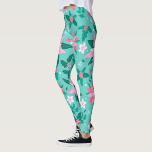 Christmas poinsettia pattern leggings