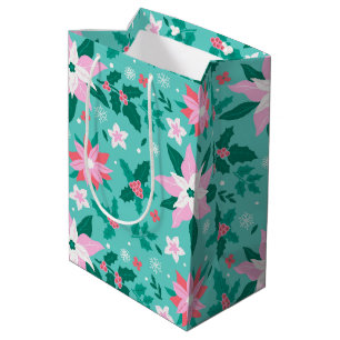 Christmas poinsettia pattern luggage wrapping pape medium gift bag