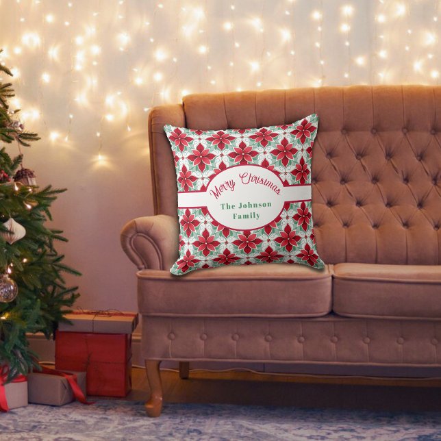 Christmas poinsettia pattern personalised cushion (Creator Uploaded)