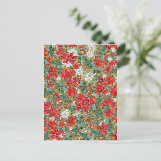 Christmas Poinsettia Pattern Postcard (Standing Front)