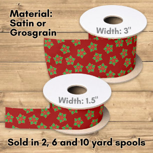 Christmas Poinsettia Pattern Satin Ribbon