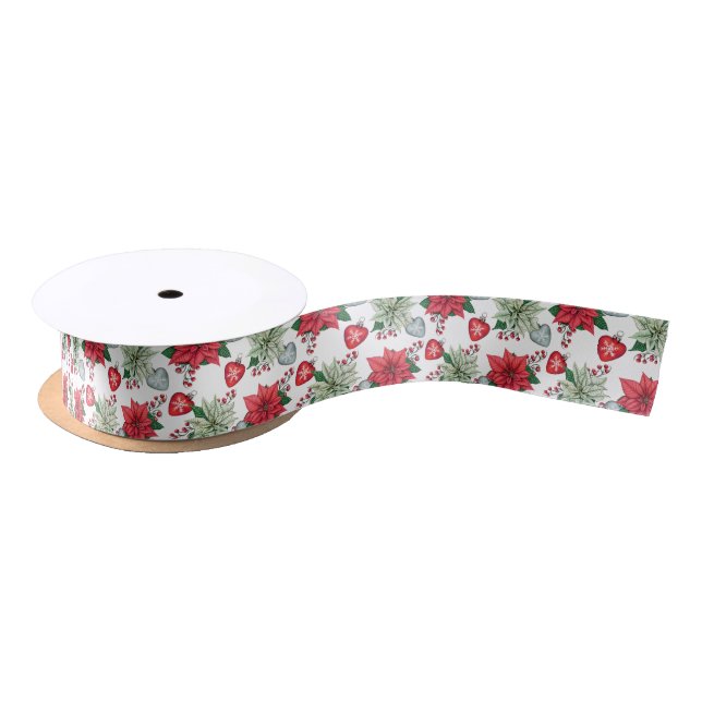 Christmas Poinsettia Pattern Satin Ribbon (Spool)