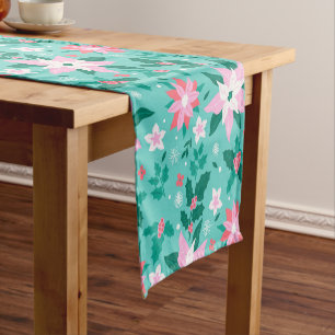 Christmas poinsettia pattern short table runner