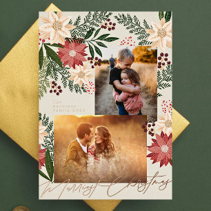 Christmas Poinsettia Photo Collage Rose Gold