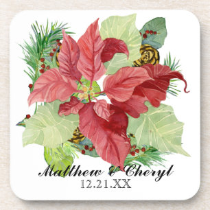 Christmas Poinsettia Pine Cone Gift Personalised Coaster