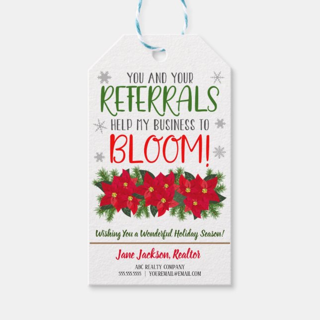 Christmas Poinsettia Realtor Gift Tags (Front)