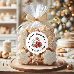 Christmas Poinsettia, Red Apples, Gold Lantern Classic Round Sticker