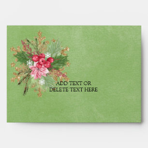 Christmas Poinsettia Red Berry Gold Wedding Envelope