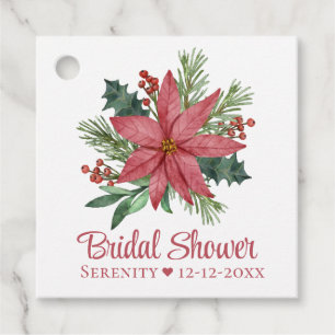 Christmas Poinsettia Red Floral Bridal Shower Favour Tags