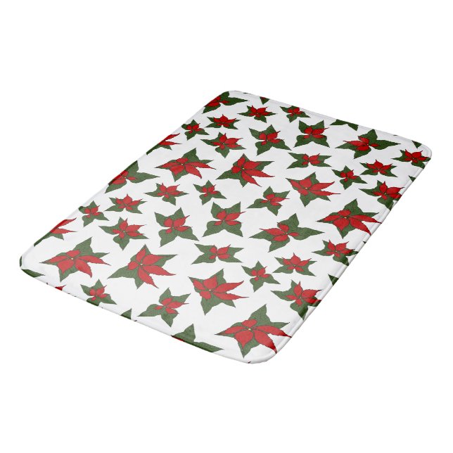 Christmas poinsettia red floral pattern bath mat (Angled)