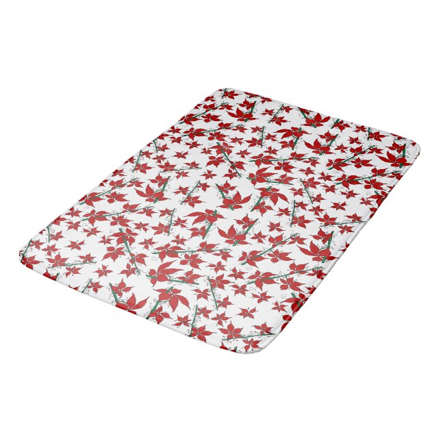 Christmas poinsettia red floral pattern bath mat (Angled)