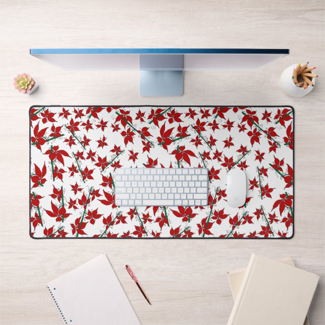 Christmas poinsettia red floral pattern desk mat (Office 1)