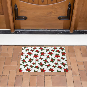 Christmas poinsettia red floral pattern doormat