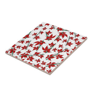Christmas poinsettia red floral pattern tile