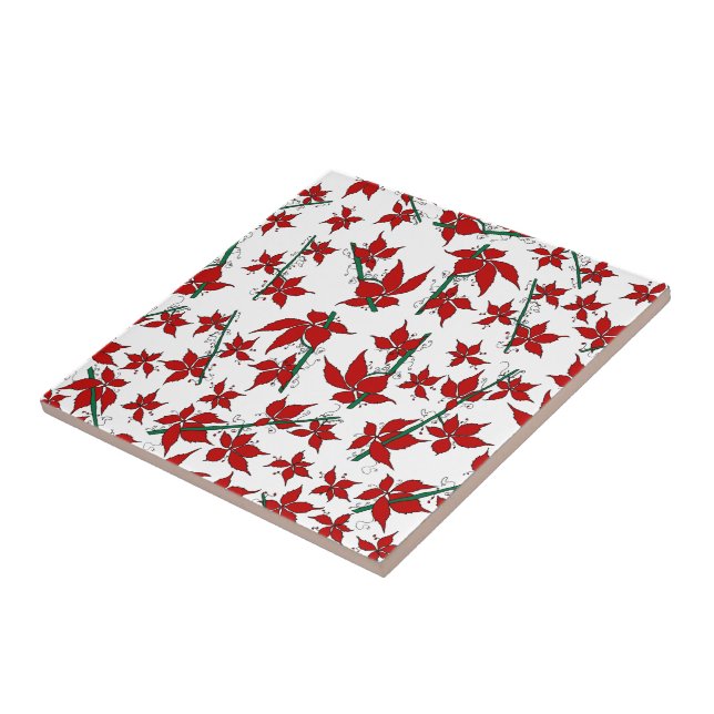 Christmas poinsettia red floral pattern tile (Side)