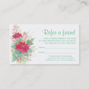 Christmas poinsettia refer a friend business cards
