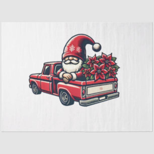 Christmas Poinsettia Santa Gnome In Pickup Truck Tissue Paper