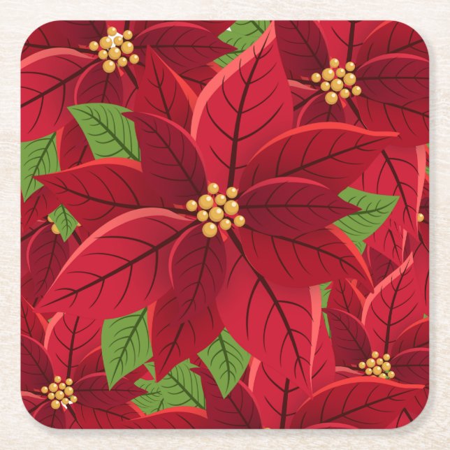 Christmas Poinsettia    Square Paper Coaster (Front)
