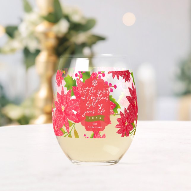 Christmas Poinsettia Stemless Wine Glass (Insitu (Wedding))
