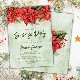 Christmas Poinsettia Surprise Birthday Party Invitation