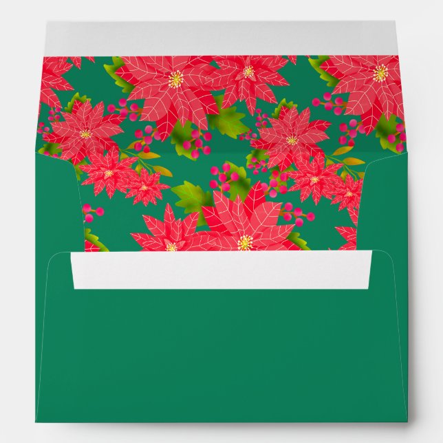 Christmas Poinsettia Teal Envelope (Back (Bottom))