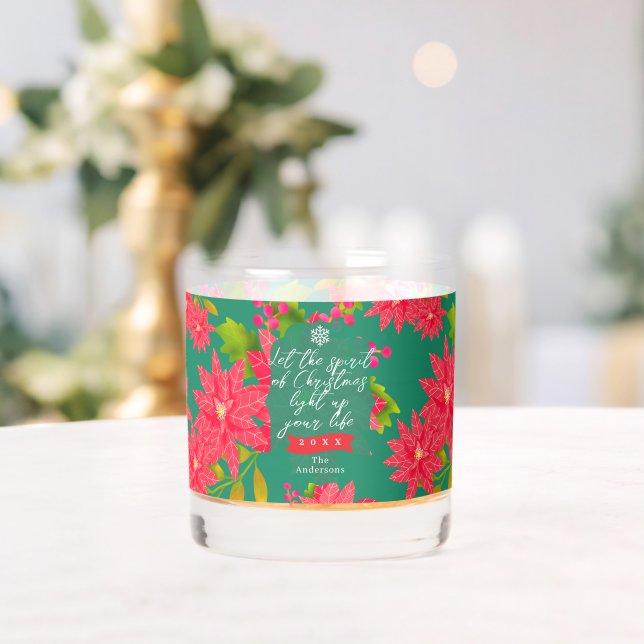 Christmas Poinsettia Teal Whiskey Glass (Insitu (Wedding))