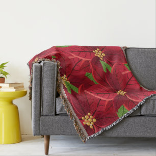 Christmas Poinsettia   Throw Blanket
