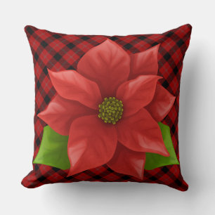 Christmas Poinsettia Throw Pillow
