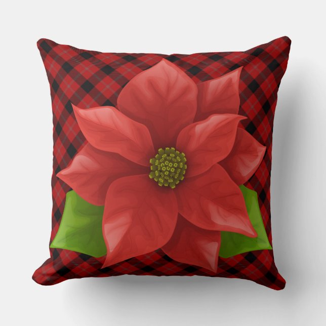 Christmas Poinsettia Throw Pillow (Front)