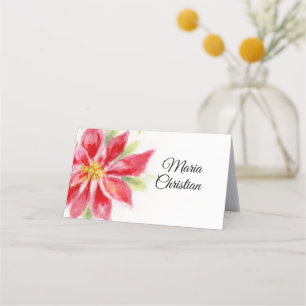 Christmas Poinsettia Watercolor Folded Place Card