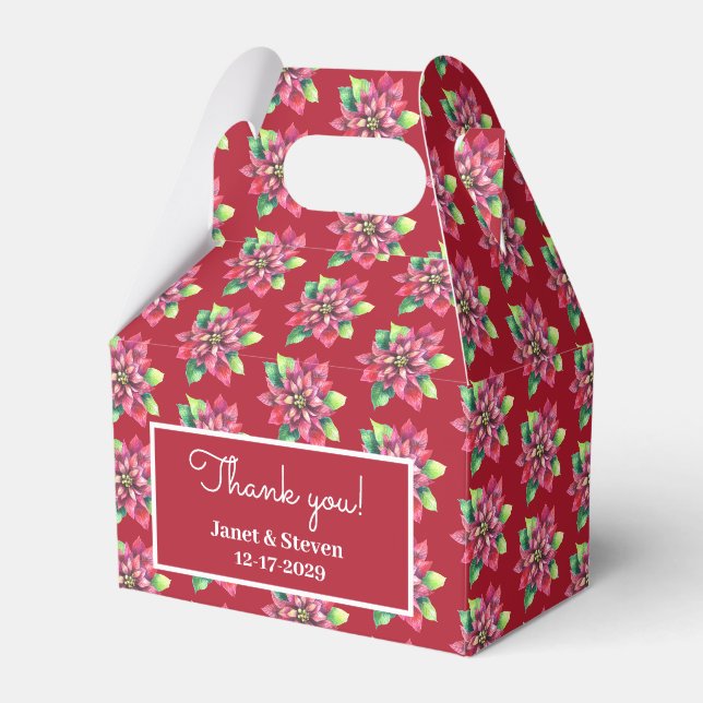  Christmas Poinsettia Wedding favour box (Front Side)